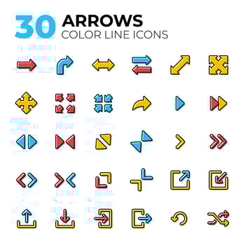 Set of colorful line arrow icons vector