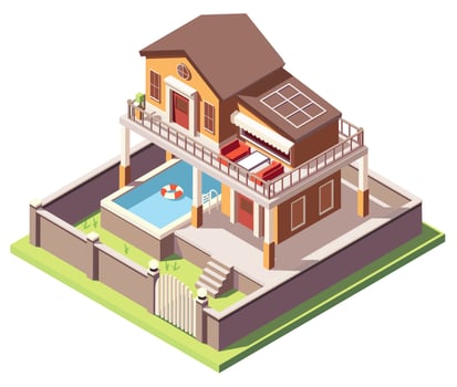 Isometric house with swimming pool vector
