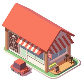 Isometric drive thru restaurant vector
