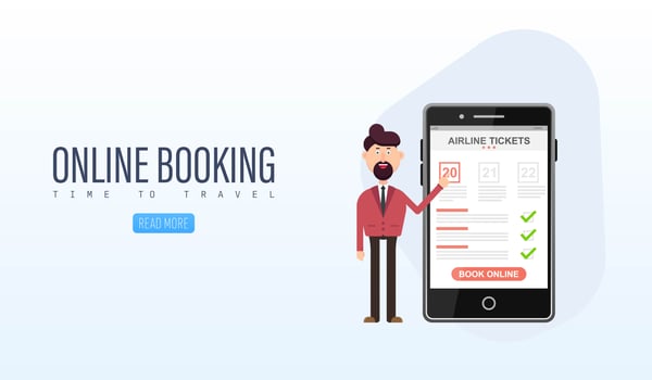 Book your flight online on a mobile vector