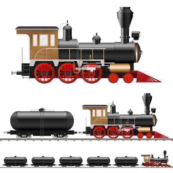 Antique steam locomotive and wagons  vector