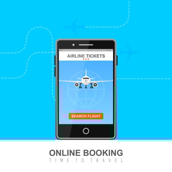 Online flight booking on mobile phone vector