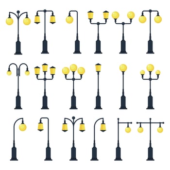 Set of vintage street lamp isolated  vector