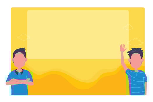 People standing in front of blank yellow picture frame vector