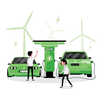 People charging electric cars vector