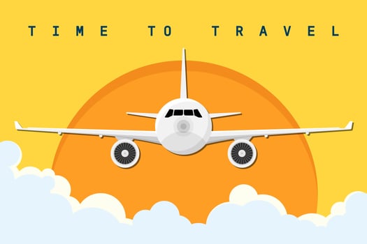 Time to travel design with plane and sunset vector