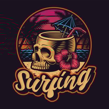 Skull with straw on beach t-shirt design vector