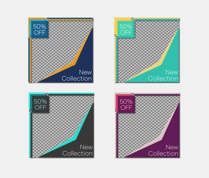 Set of colorful angled social media templates vector