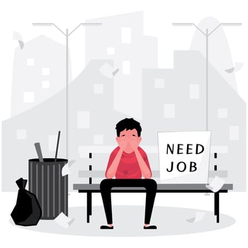 Sad Man Unemployed Sitting on Bench, Homeless vector