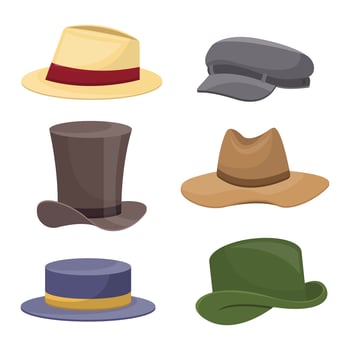 Set of old retro man hat isolated on white background vector
