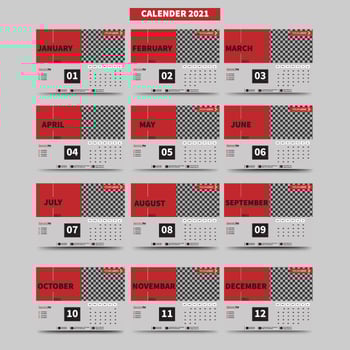 Calendar 2021 set with 12 months vector