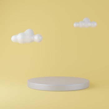 Yellow abstract background with cylinder and cloud platforms  photo
