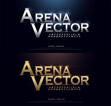 Silver and gold bold metallic alphabet font set  vector