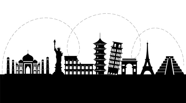 International tourist attractions black silhouette vector