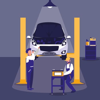 Vehicle in maintenance workshop vector