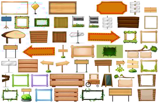 Large set et of wooden banner signs vector