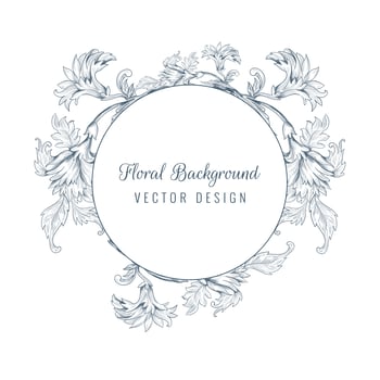 Blue decorative sketch floral circle frame vector