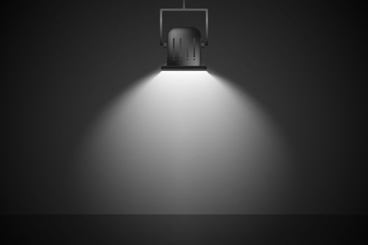 White spotlight is illuminated on a dark wall vector