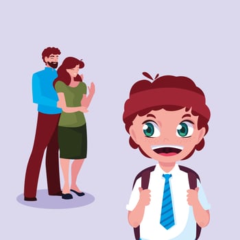 Cute little student boy with parents vector