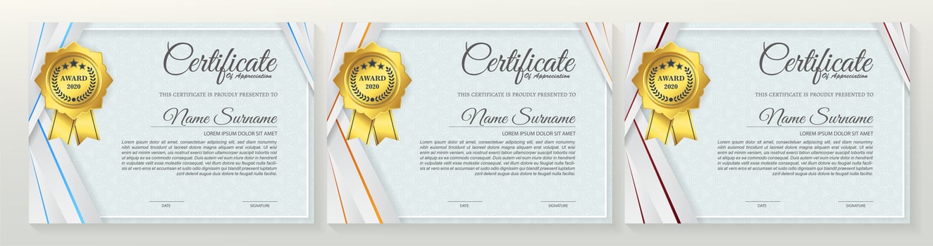 Light blue angled corner certificate set vector