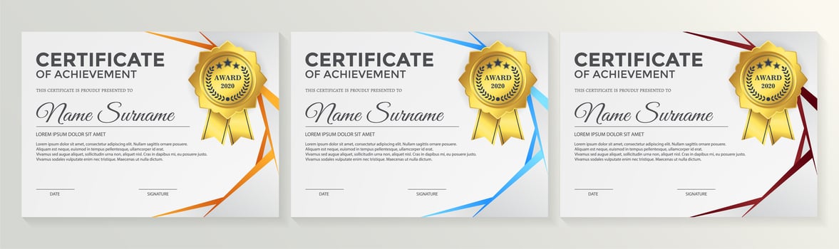 Silver layered corners membership certificate set vector