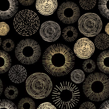 Gold and black stylized circle seamless pattern vector