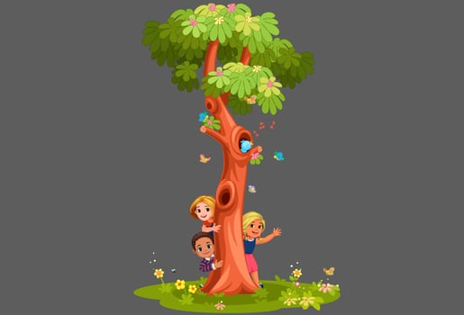 Kids peeping behind the tree vector
