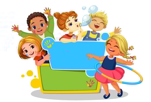 girls playing around the blank board vector