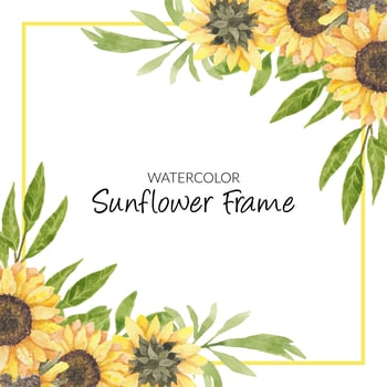 Hand painted watercolor sunflower floral frame vector