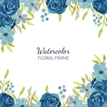 Navy rose floral watercolor frame vector
