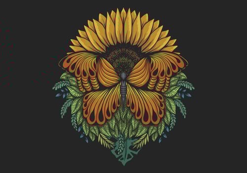 Sunflower butterfly illustration vector