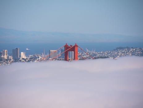 Top of Golden Gate Bridge in the fog photo