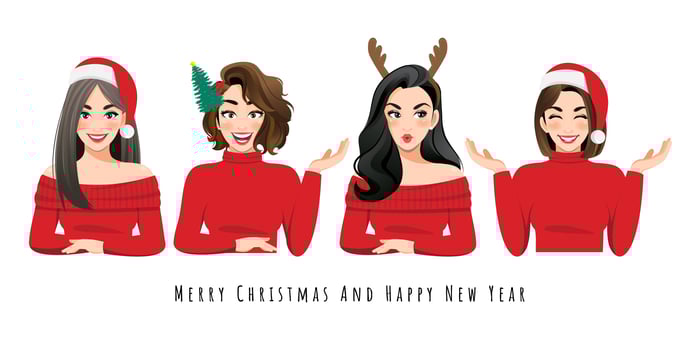 Females in Christmas headbands with different expressions vector