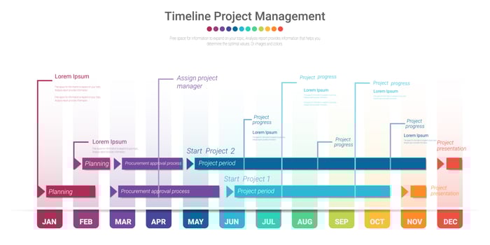 Project timeline colorful graph for 12 months vector