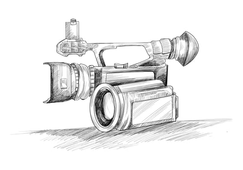 Hand drawn video camera sketch vector