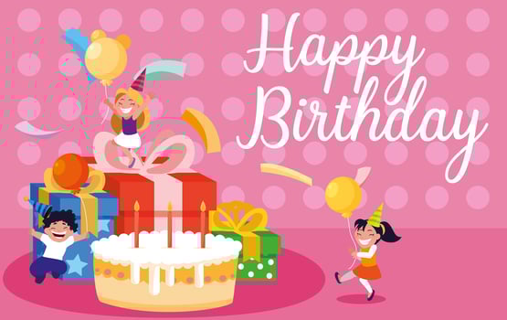 Birthday card with little kids celebrating vector