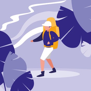 Young man walking in the jungle vector