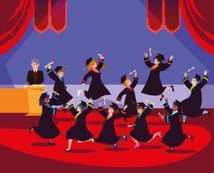 Graduating students in celebration design vector
