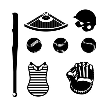 Set of baseball silhouette icons vector
