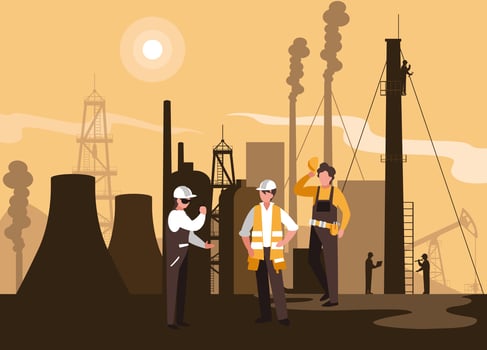 Oil industry scene with plant pipeline and workers vector