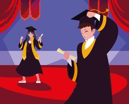 Graduating students in celebration design vector