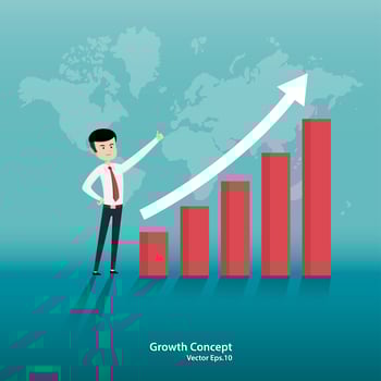 Businessman standing looking arrow chart vector