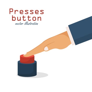 Hand pressing a red button vector