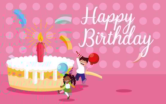 Birthday card with little kids celebrating vector