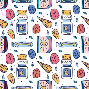 Witchcraft cute doodle hand drawn seamless pattern vector