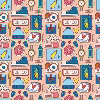 Colorful office stationery seamless pattern vector