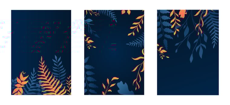 Set of blue orange gradient foliage cards vector