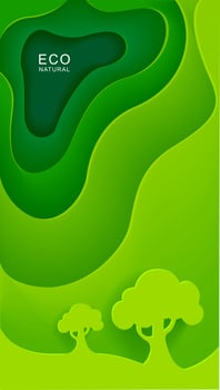 Green vertical poster with trees in paper style vector