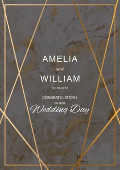 Wedding card with marble texture with gold geometric lines vector