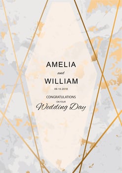 Wedding invitation with marble texture and gold lines vector